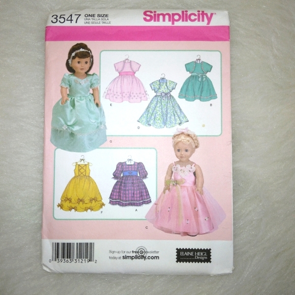 Simplicity 3547 Gowns & Dresses for American Girl Doll and 18" doll - Picture 1 of 5